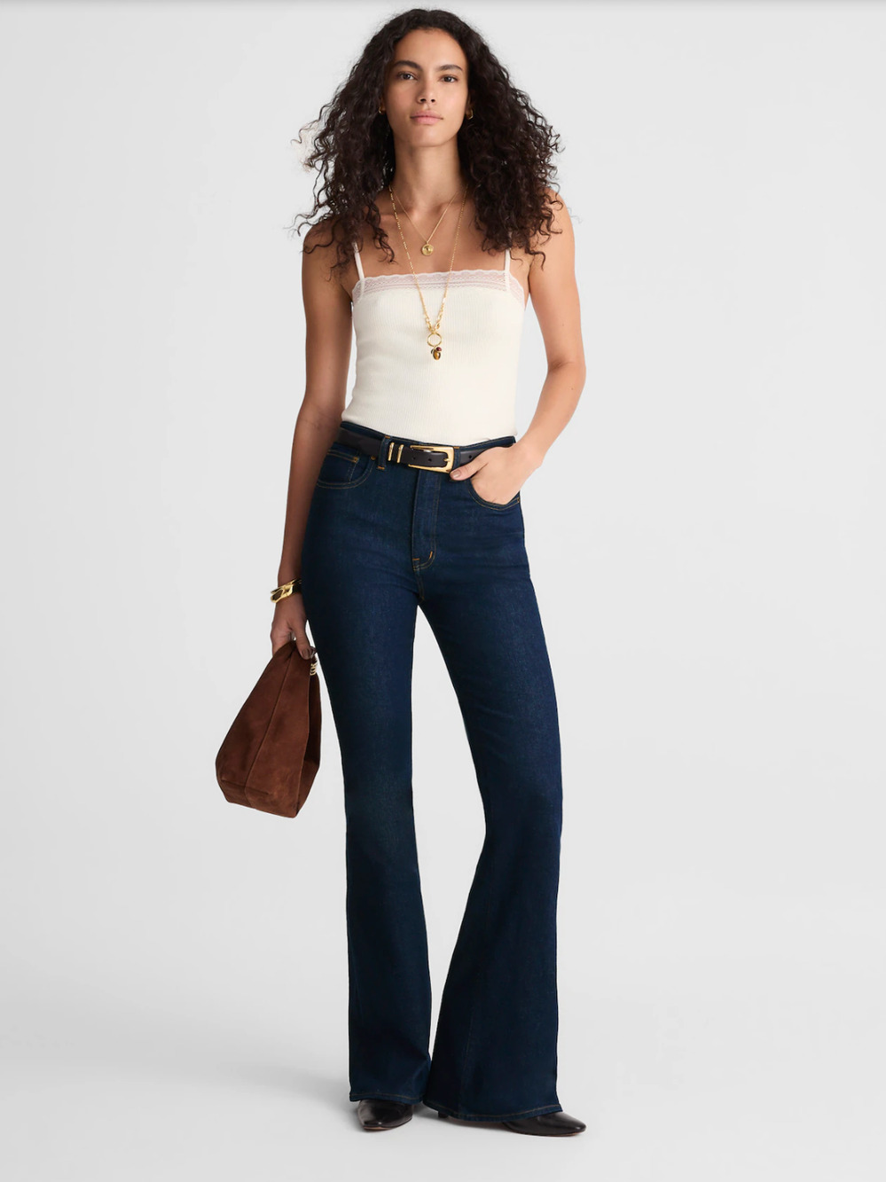 Madewell The Petite Stretch Flare Jean Rinse Wash Dark Blue High Rise US 33P NWT